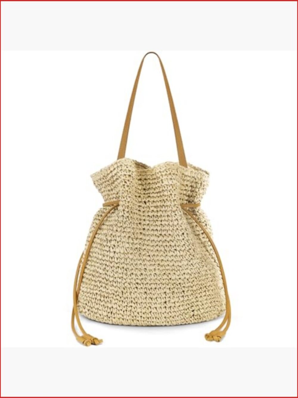 Hand Woven Straw Tote, Adjustable Drawstring Beach Bag, Summer Vacation - Picture 4 of 7